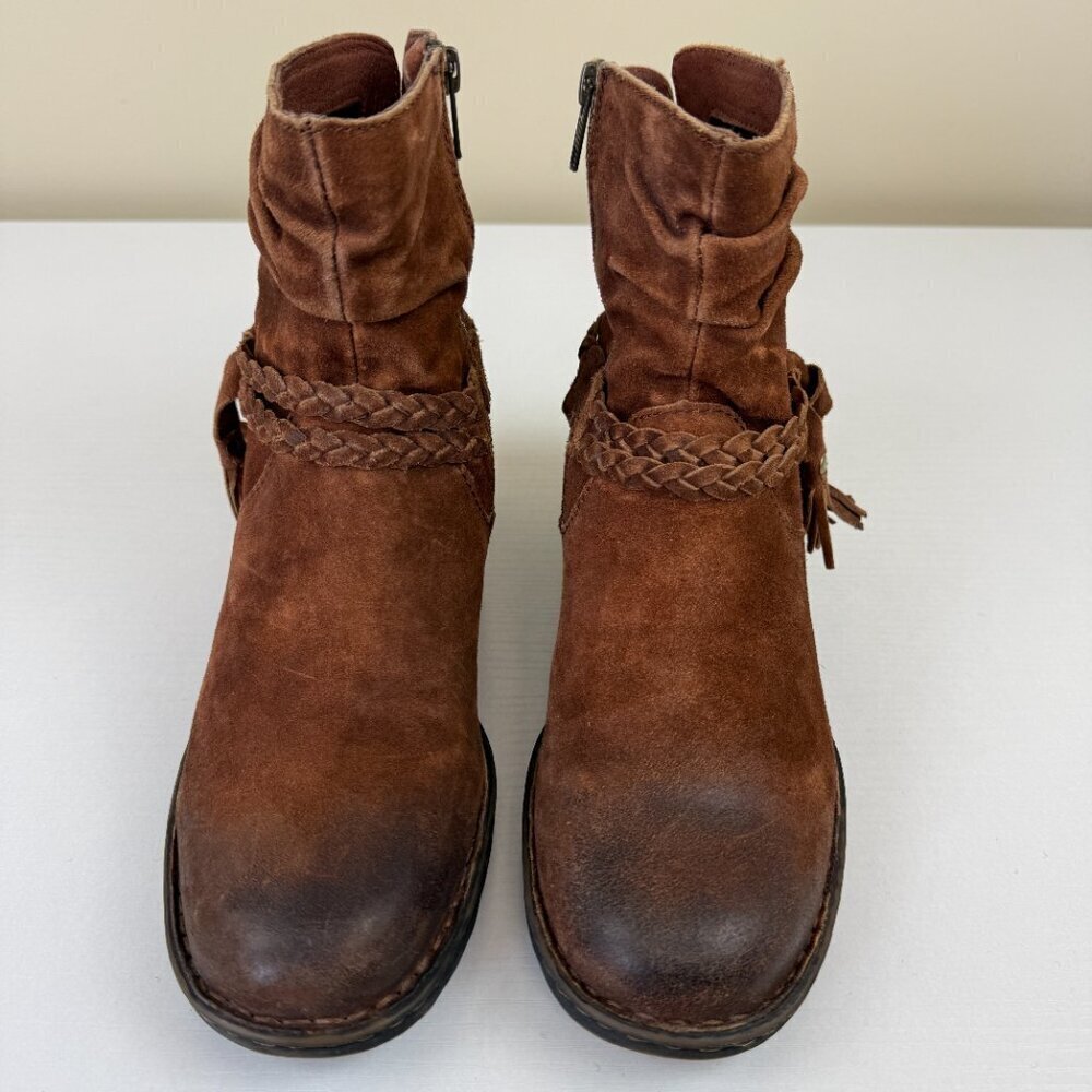 EUC Born Ouvea Distressed Brown Suede Ankle Booties - Picture 2 of 11